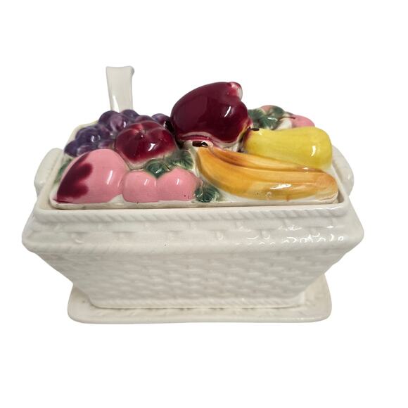 70s Vintage Fruit Basket Glass Tureen with Spoon – Retro Serveware - Picture 1 of 8